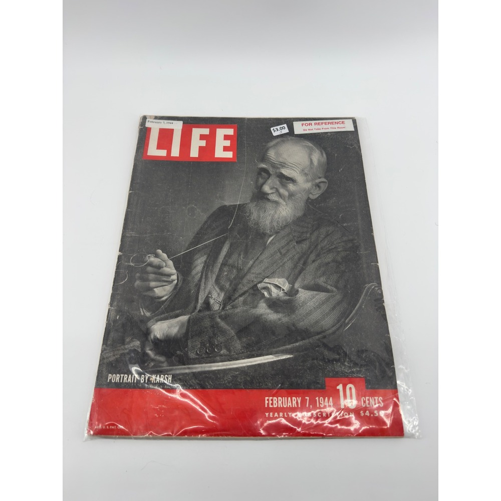 Vintage LIFE Magazine February 7 1944 George Bernard Shaw Karsh Cover WWII Era